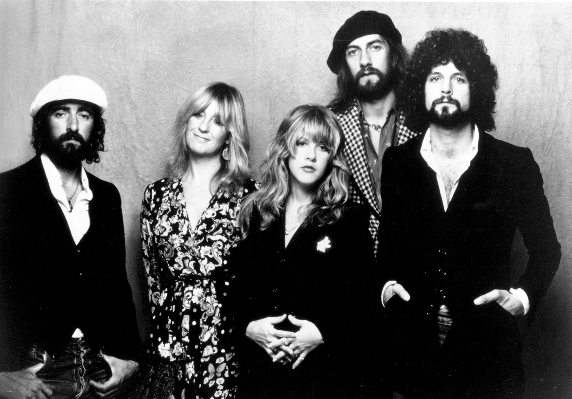 Image may contain Mick Fleetwood Stevie Nicks Christine McVie People Person Adult Face Head Clothing Hat and Coat